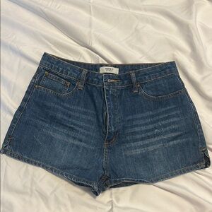 Forever 21 Blue Jean Shorts High-Waisted Raw Hem